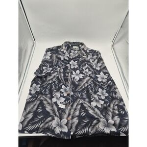 Caribbean Pure Silk Mens Shirt Short Sleeve Hawaiian Floral  Blue Size Large 2xb